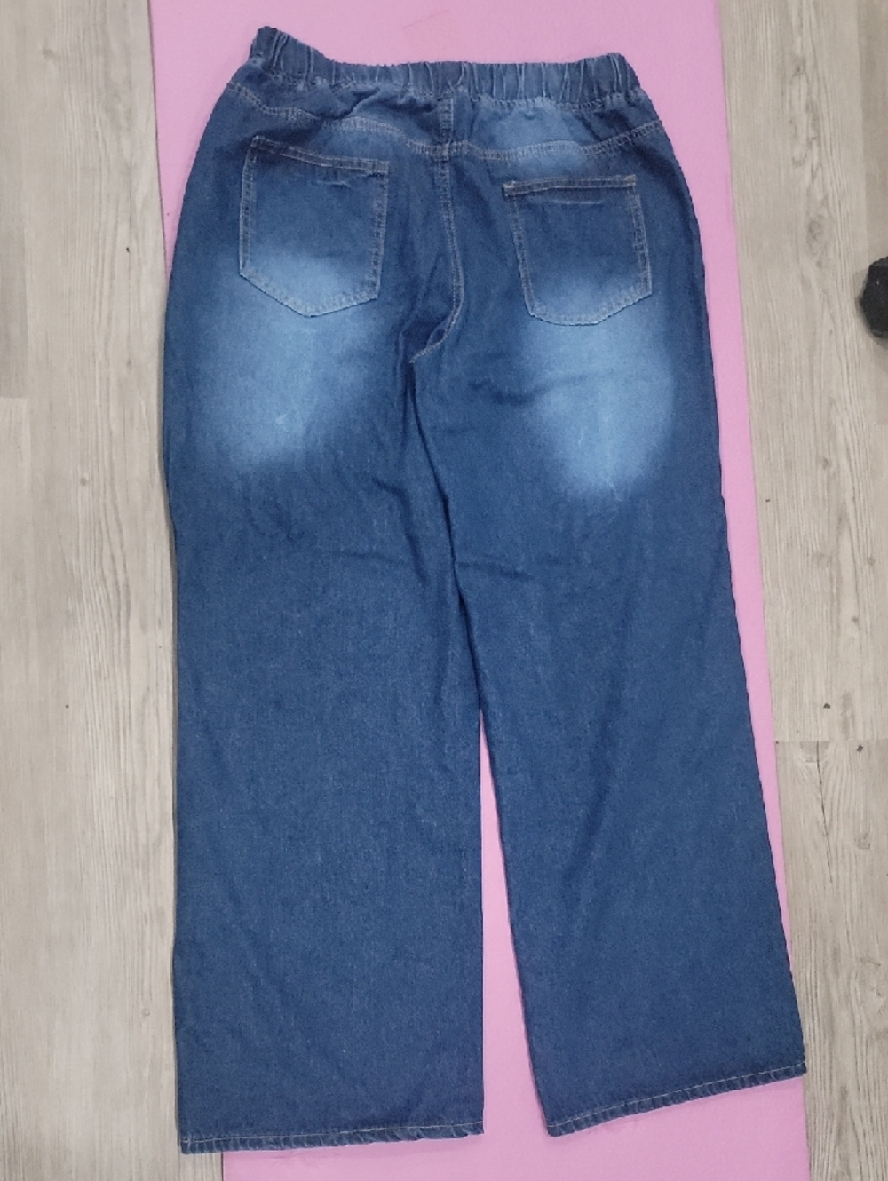 Women's Distressed Elastic-Waist Jeans - Blue - Picture 2 of 2